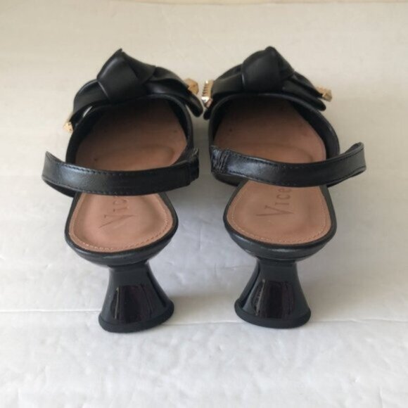 Anthropologie Vicenza Cartagena Sling Back Knot Black Leather Heels Sz 39 - Picture 5 of 12